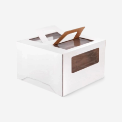 Коробка для торта с окном и ручкой белая 30х30х19 см Коробка для торта, 300x300x190мм, микрогофрокартон, белая, с окном, с ручками