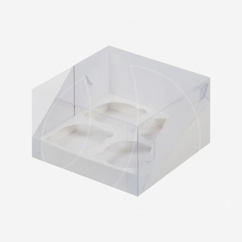 Коробка на 4 капкейка с прозрачной крышкой белая 040273 ф, 41710; 9259478