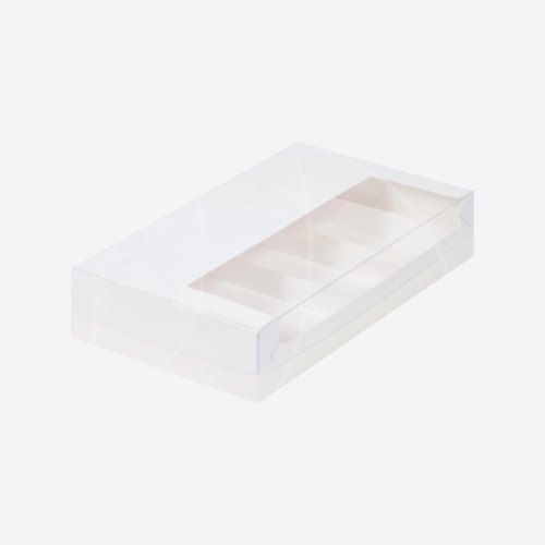 Коробка на 5 эклеров и эскимо с прозрачной крышкой белая 25х15х5см 080820 ф