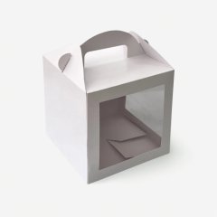 Коробка с ручкой и окном белая 18х18х18 см КУ-395   КУ-00395