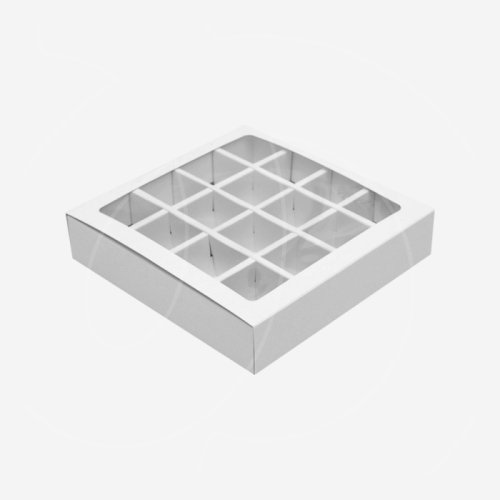 Коробка на 16 конфет с окном белая 17,7х17,7х3,7 см КУ-236; 7904582