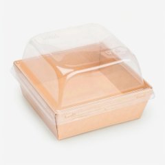 Коробка для бенто-торта и моти крафт 15х15х9,5 см дно 13,5х13,5 см OSQ SmartPack 800 box + Lid SmartPack 800 domе