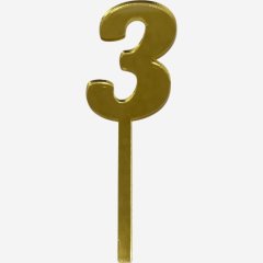 Топпер декоративный акриловый "Цифра 3" Золото 9,5х3 см 